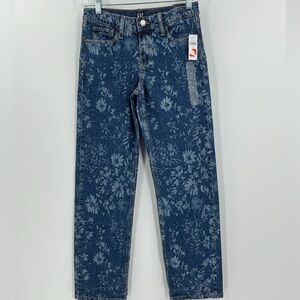 Gap Kids mid-rise straight jeans featuring a floral print washwell design